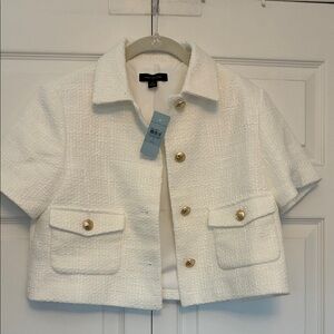 Ann Taylor White Tweed Blazer with Gold Accents